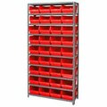 Global Industrial Steel Shelving With 36 4inH Plastic Shelf Bins Red, 36x12x72-13 Shelves 652790RD